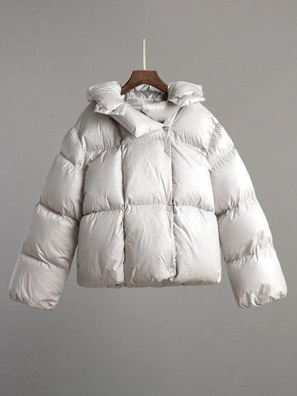 Gray Oversized Short Hooded Puffer Coat  Parka for Autumn Winter 2025