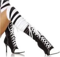 Lace-Up Design Spike Heel Canvas Women’s Fashion Boots