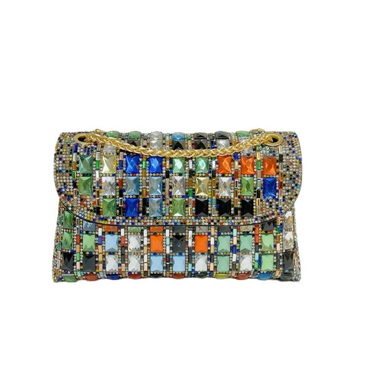 Shiny Glass Rhinestone Clutch Bag as Underarm or Shoulder Messenger Bag