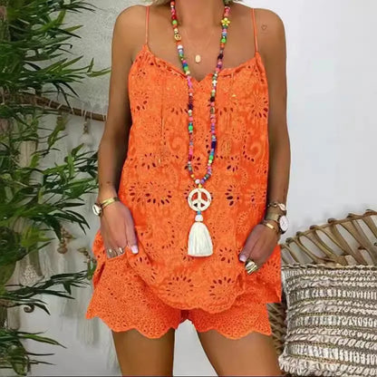 New Two Piece Sets Embroidered Summer Top Shorts for Women 2025