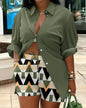 Spring Shirt Two Piece Set For Women Summer Fashion Print Shorts 2 Piece Sets