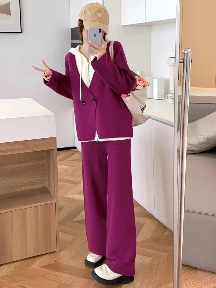 2025 New Autumn Winter Contrast Color Hoodie & Full-Length Pants Set