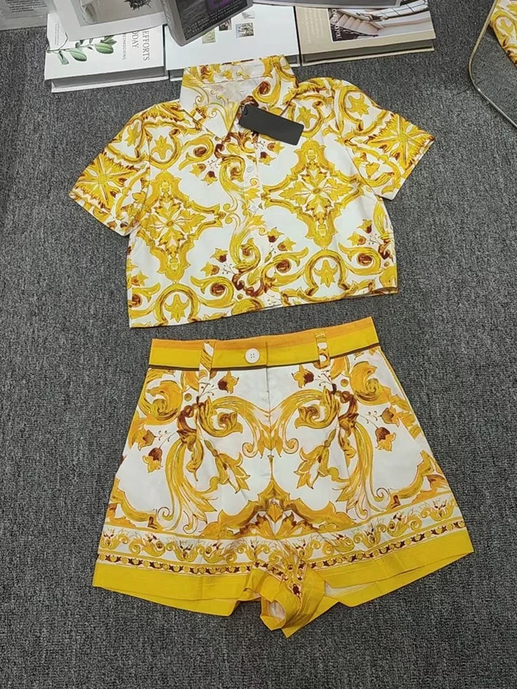Luxury Summer Two-Piece Set Elegant Geometric Print Outfit