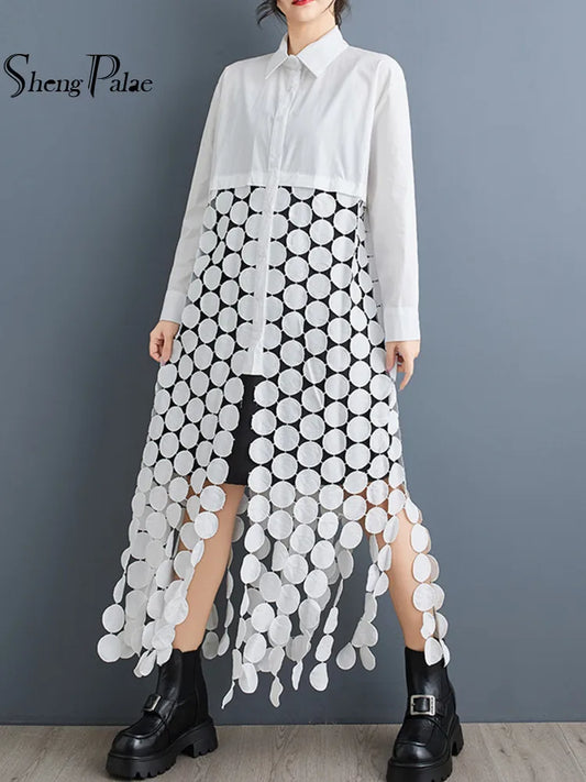 2025 Summer New Hollow Circle Tassel Stitching Casual Dress Women