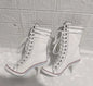 Lace-Up Design Spike Heel Canvas Women’s Fashion Boots