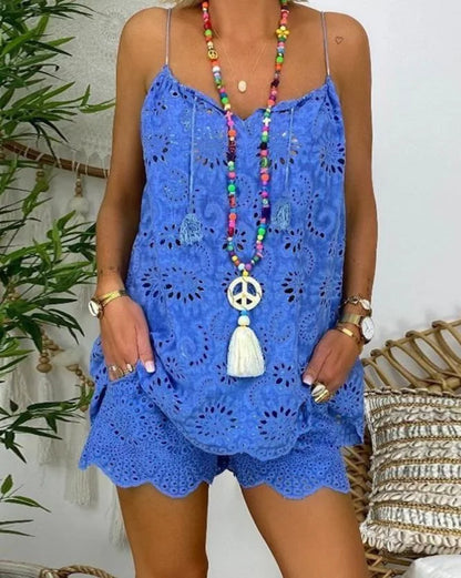 New Two Piece Sets Embroidered Summer Top Shorts for Women 2025