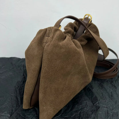 Elegant Khaki Coffee Matte Suede Shoulder Bag