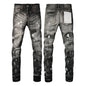 Men's Luxury Distressed Black Streetwear High Stretch Skinny Button Fly Ripped Jean Pants