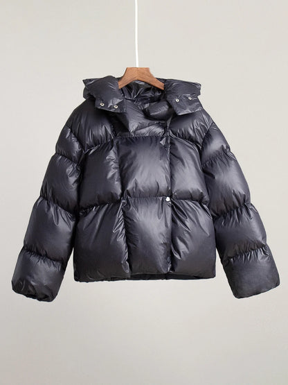 Gray Oversized Short Hooded Puffer Coat  Parka for Autumn Winter 2025