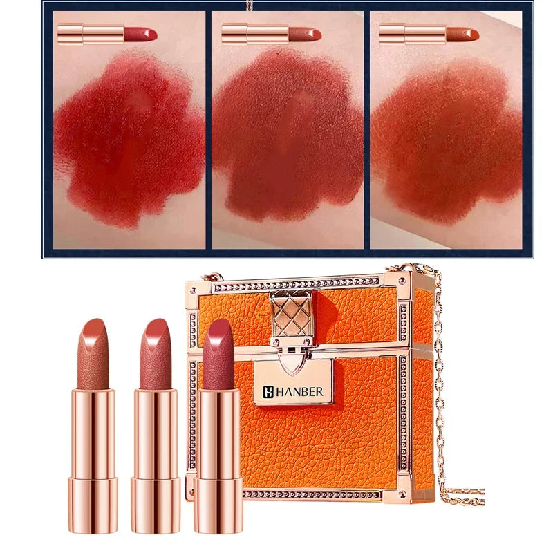 Makeup Korean Matte Lipstick Set Waterproof Long Lasting Leather Bag Velvet Vitamin Lip Gloss Kit Box