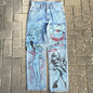 Y2K Anime Baggy Denim Pants Trend Hand Drawn Printed Pattern Unisex Jeans