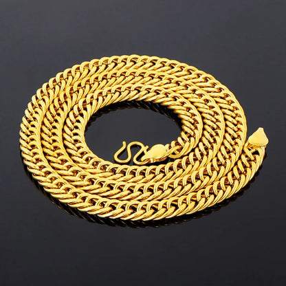 Wide 8mm Gloss Double Buckle Boss Necklace Luxury 24K 9999 Pure Gold real gold Atmospheric Men's Necklace