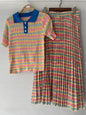 Retro 2025 Women’s Spring/Summer Striped Knit Top & Skirt Set | Vintage Style Outfit