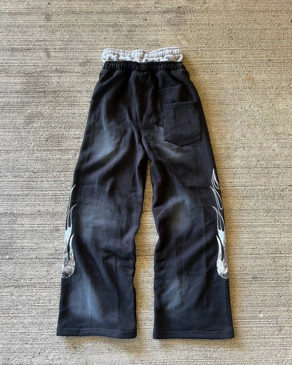 American Letter Patch Retro Double Layer Design Y2K Baggy Sweatpants