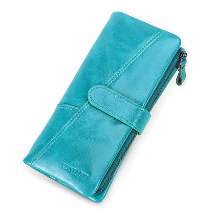 Genuine Leather Men's Long Wallet With Phone Bag Zipper Coin Pocket Purse Male Clutch