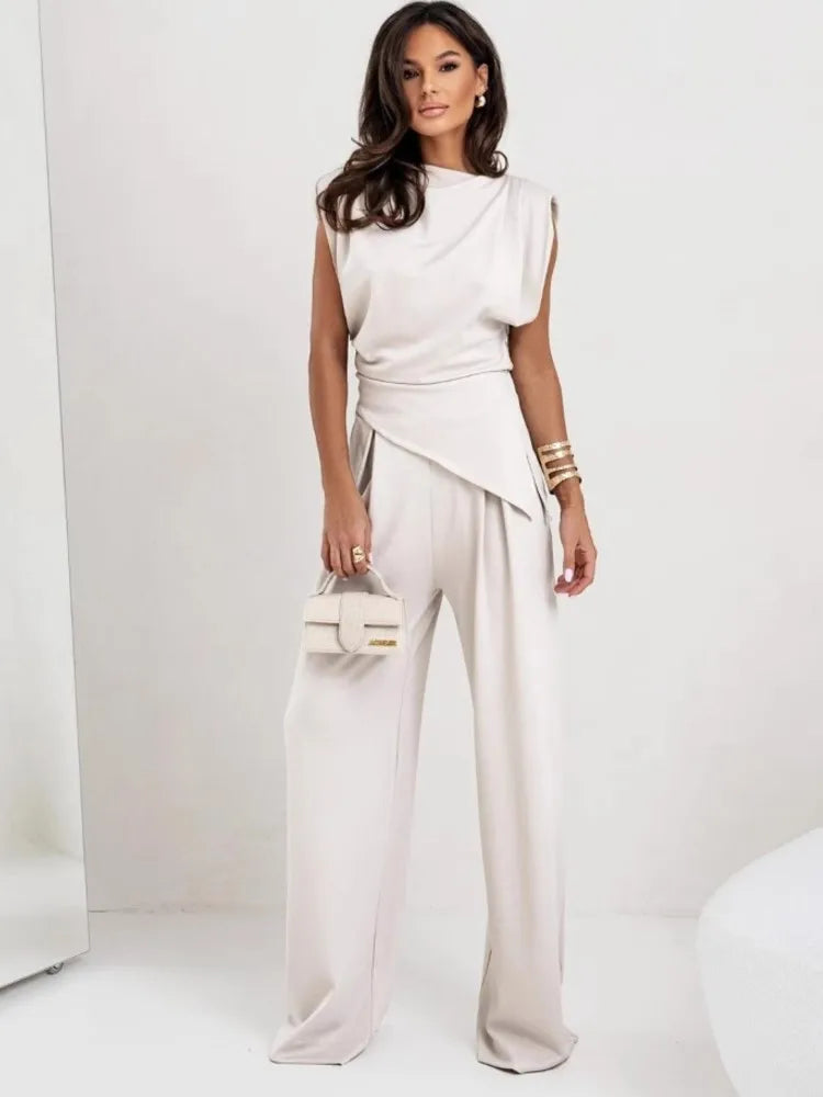 Elegant 2-Piece Summer Suit Wide Leg Pants Set