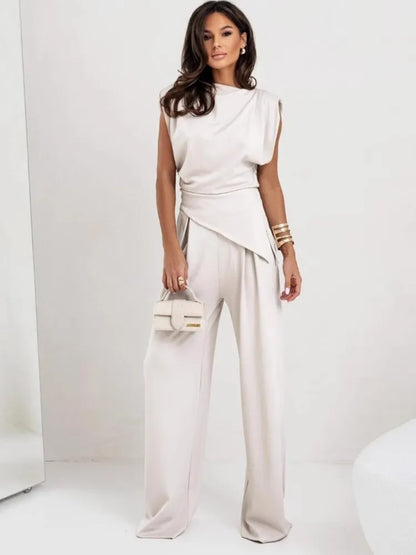 Elegant 2-Piece Summer Suit Wide Leg Pants Set