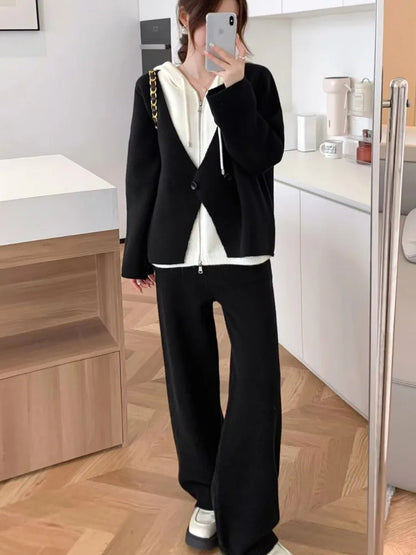 2025 New Autumn Winter Contrast Color Hoodie & Full-Length Pants Set