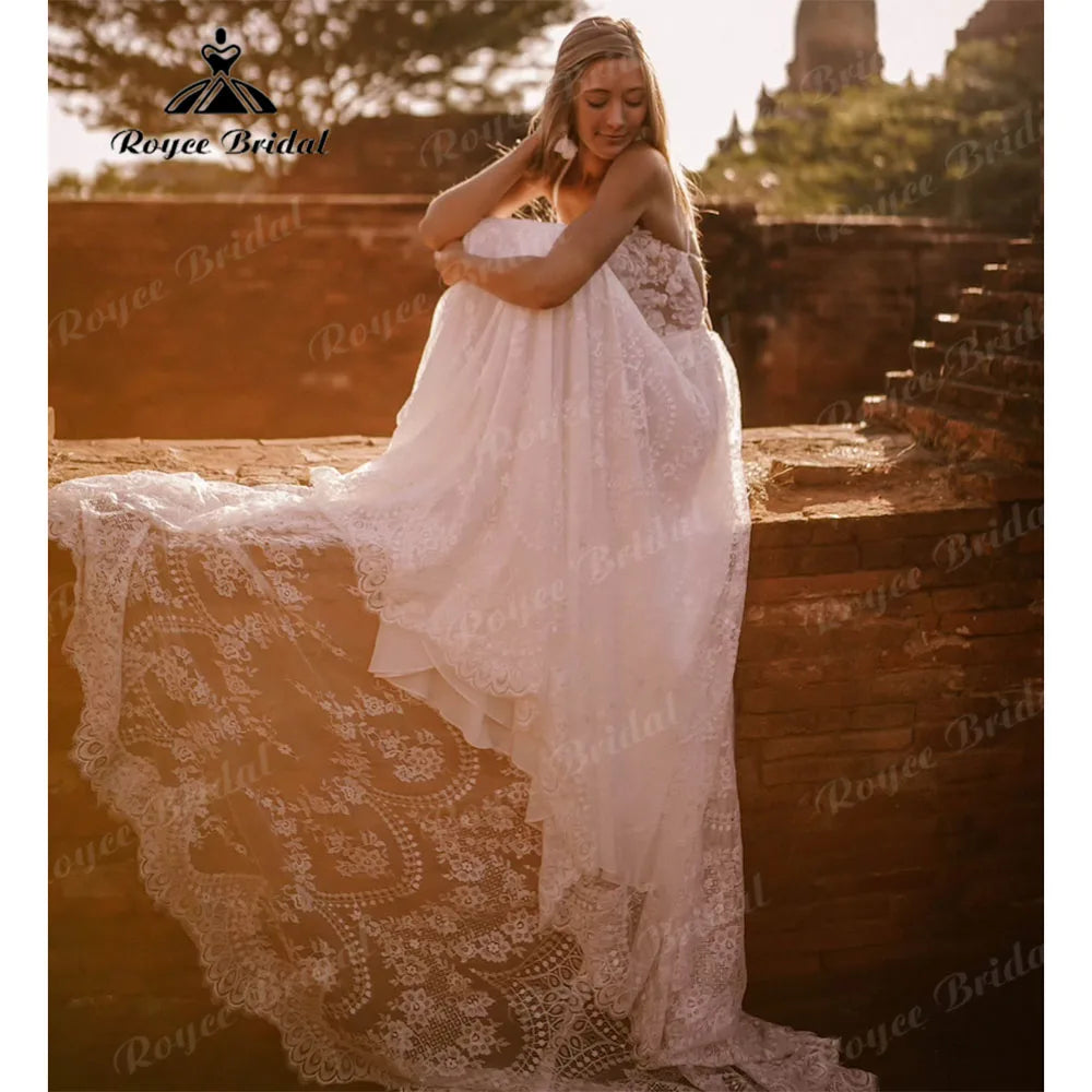 Sexy 2025 Boho Lace Wedding Dress Open Back Customized