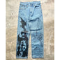 Y2K Anime Baggy Denim Pants Trend Hand Drawn Printed Pattern Unisex Jeans