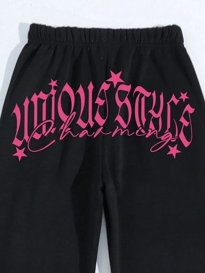 Pink Letter Printing Women's Autumn Casual Loose Pants