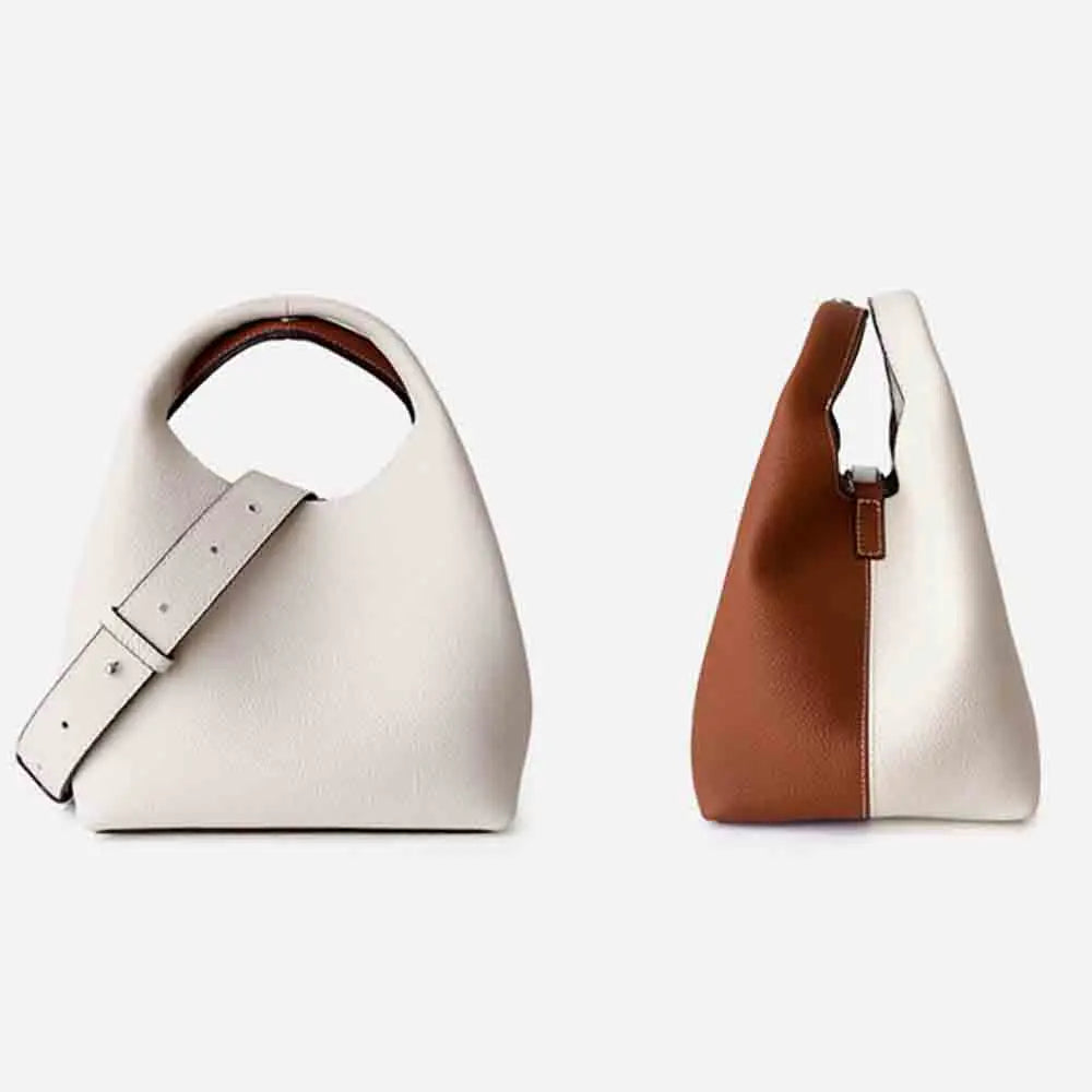 Patchwork Style Women Bucket Bag Lychee Texture Cowhide Luxury   Bag High Grade Ladies Handbag