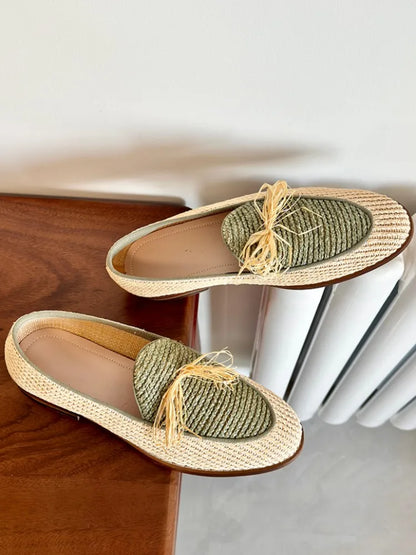 Handmade Breathable Summer Dress Shoes Straw Weave Comfortable & Colorful