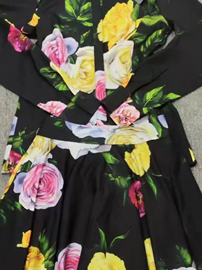 Printed Lapel Single-Breasted Long-Sleeved Shirt 2025 Spring New Two-Piece Suit big Skirt fashion women