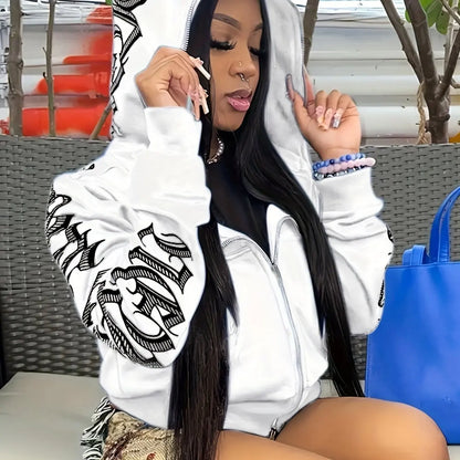 Cyber Y2K Gothic Punk Zip-Up Hoodie Sweatshirt