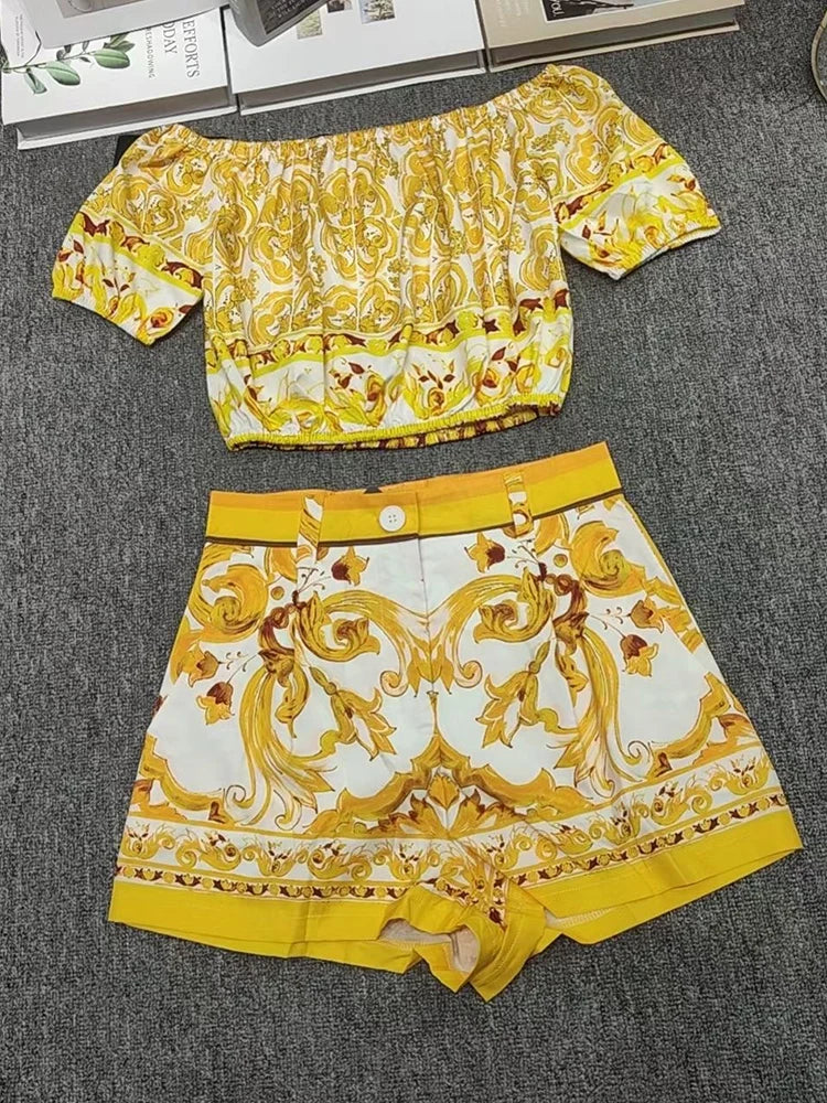 Luxury Summer Two-Piece Set Elegant Geometric Print Outfit
