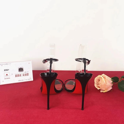 2025 New Minimalist Line Curved Straight Strap 12cm Ultra High Heel Sandals