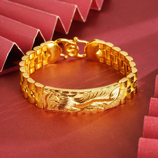 Exquisite Luxury 24K 9999 Pure Gold real gold Men's Dragon Bracelet Men's Boss Chain Aggressive Vintage