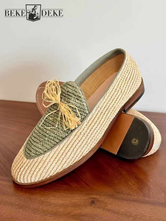 Handmade Breathable Summer Dress Shoes Straw Weave Comfortable & Colorful