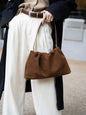 Elegant Khaki Coffee Matte Suede Shoulder Bag