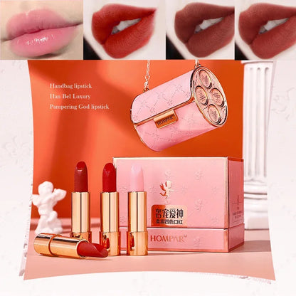 Makeup Korean Matte Lipstick Set Waterproof Long Lasting Leather Bag Velvet Vitamin Lip Gloss Kit Box