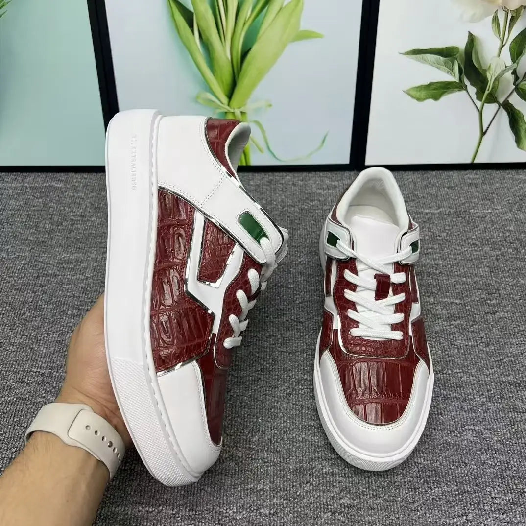 2025 New Arrival Crocodile Skin causal shoes men Genuine leather sneakers