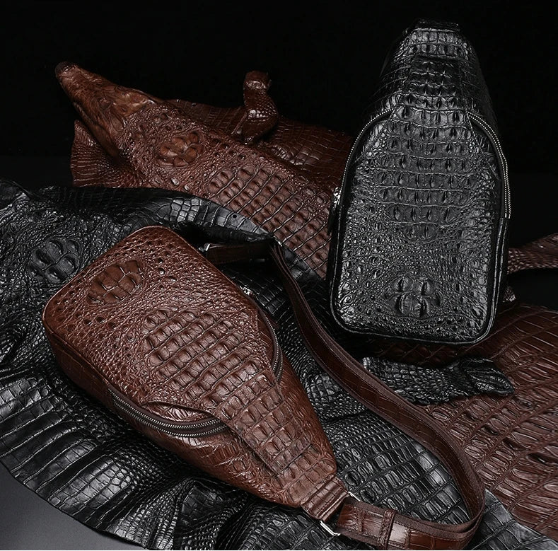 2025 Premium  Genuine Crocodile skin Leather Men's Wallet & Shoulder Bag Set
