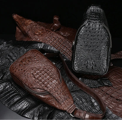 2025 Premium  Genuine Crocodile skin Leather Men's Wallet & Shoulder Bag Set