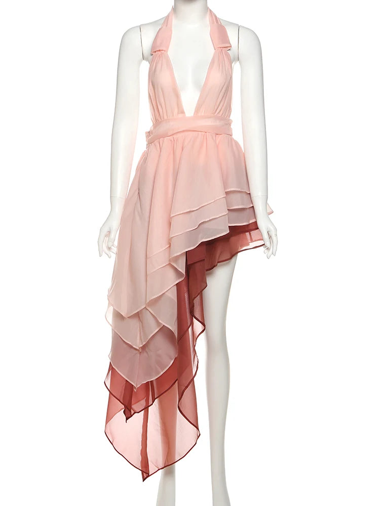 Sexy Halter Gradient Tassel Beach Backless Dress 2025