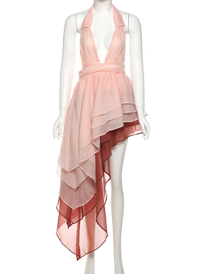 Sexy Halter Gradient Tassel Beach Backless Dress 2025