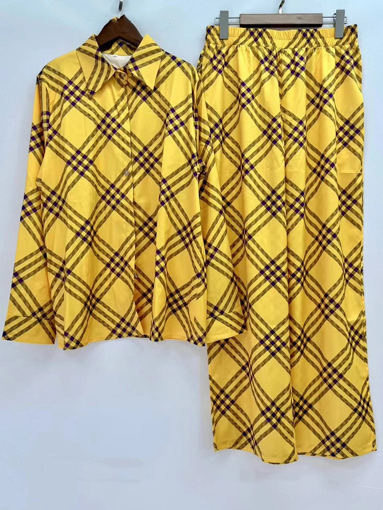 Retro Designer Printed Long-Sleeved Shirt 2025 Autumn Women's Two-Piece Fashion Suit