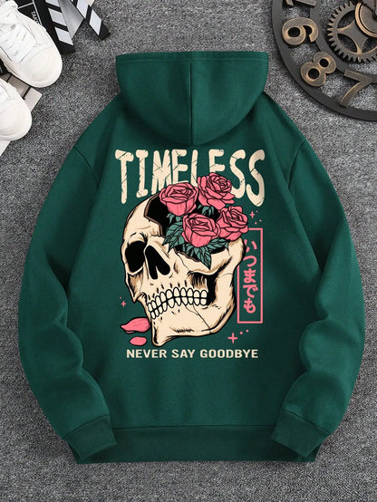Men's Slogan and Skull Print Hoodie Sweatshirt Unisex