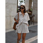 Women's Stripe Print Coordinated Set: Shirt + Lace-Up Shorts