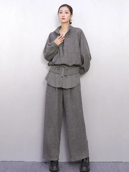 2025 New Autumn Winter Stand Collar Full Sleeve Zip-Up Sweatshirt & Pants Set