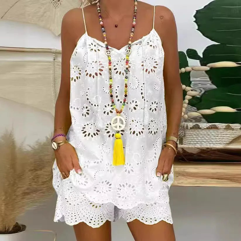 New Two Piece Sets Embroidered Summer Top Shorts for Women 2025