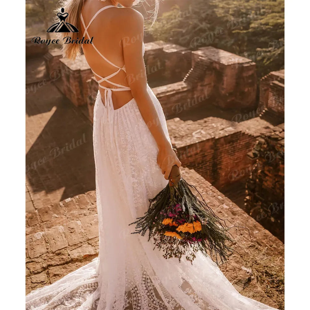 Sexy 2025 Boho Lace Wedding Dress Open Back Customized