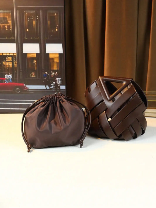 Woven Design Women Handbag, Tote Basket Bag, High-End Niche Inverted Triangle Shaped Fashion Style