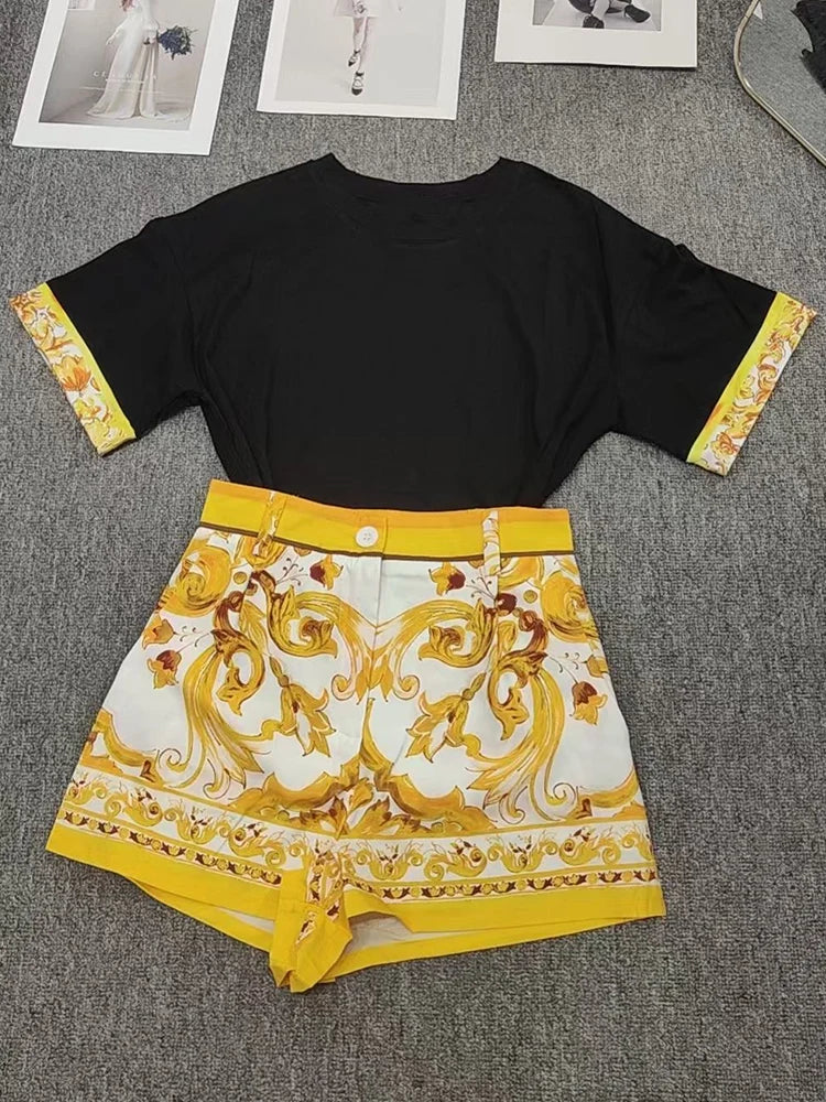 Luxury Summer Two-Piece Set Elegant Geometric Print Outfit