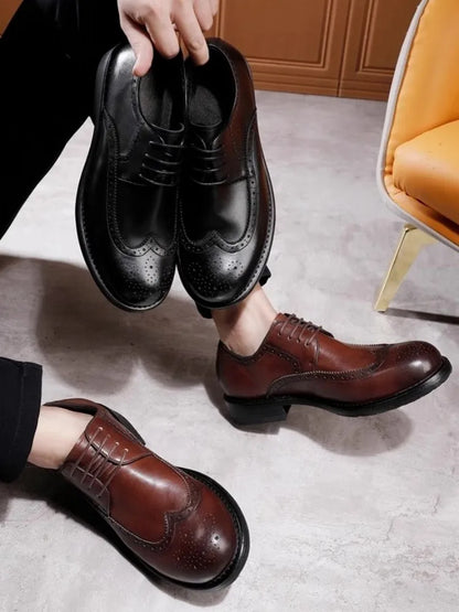 Brogue Shoes Men Vintage Handmade  Genuine Leather Dress Shoes New