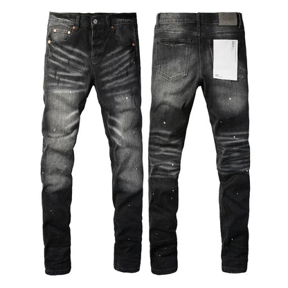 Men's Luxury Distressed Black Streetwear High Stretch Skinny Button Fly Ripped Jean Pants